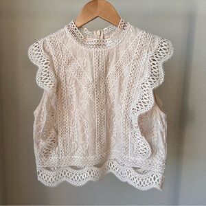 eri + ali Lace Cream Sleeveless Lace Blouse, S